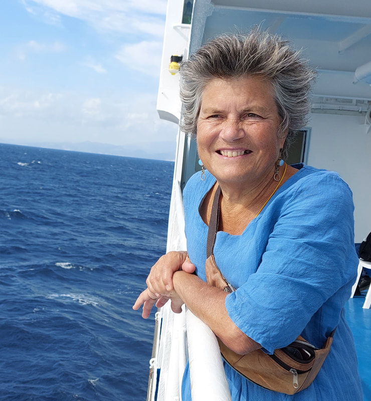 teresa on a boat in Greece